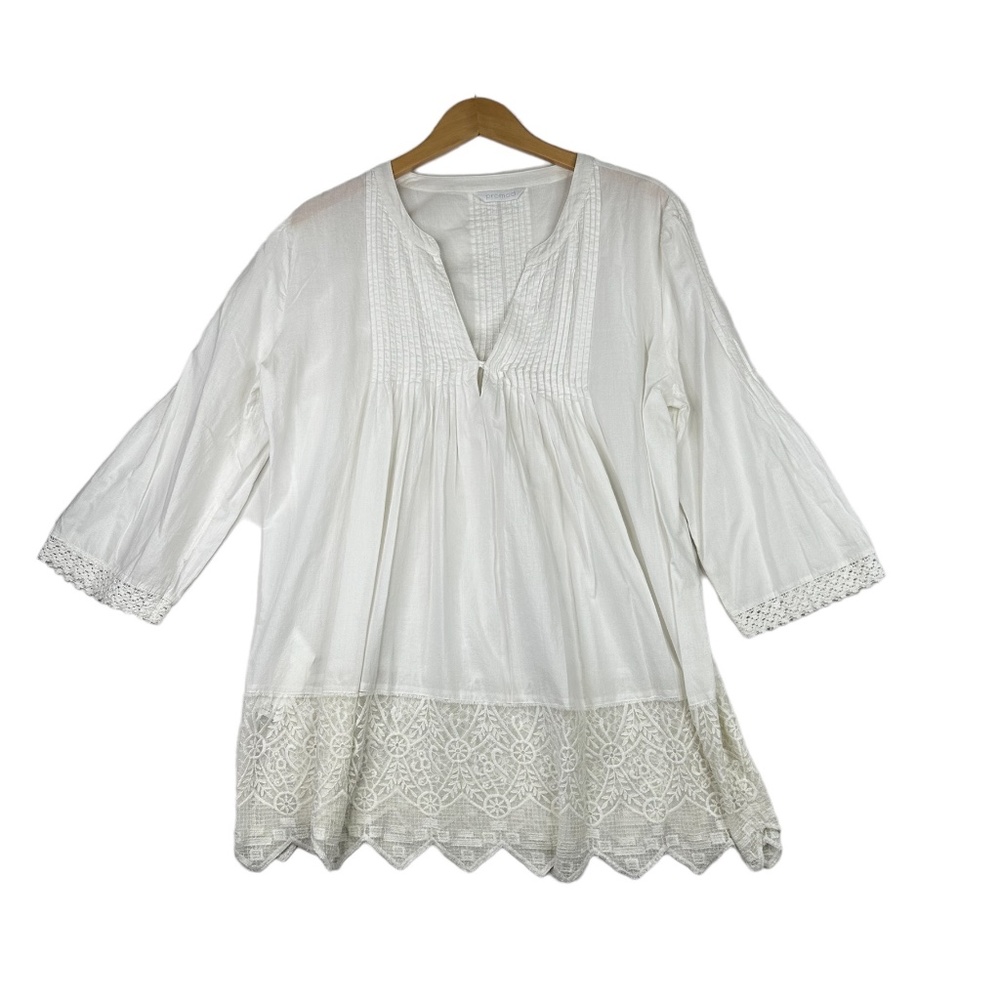 Promod‎ Women Loose Ruffle Blouse Cotton V Neck Top Size Large